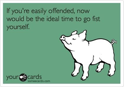 If you're easily offended, now would be the ideal time to go fist yourself.