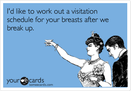 I'd like to work out a visitation schedule for your breasts after we break up.