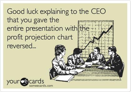 Good luck explaining to the CEO that you gave the
entire presentation with the
profit projection chart
reversed...