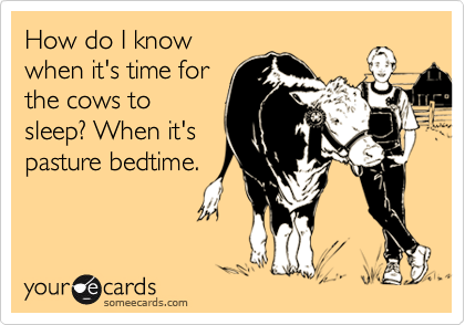 How do I know
when it's time for
the cows to
sleep? When it's
pasture bedtime.