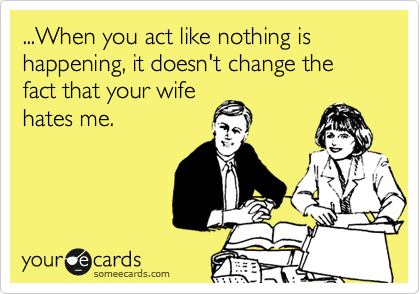 ...When you act like nothing is happening, it doesn't change the fact that your wife
hates me.