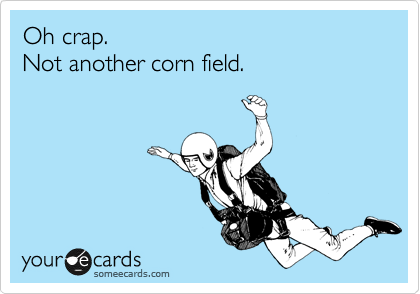 Oh crap.
Not another corn field.