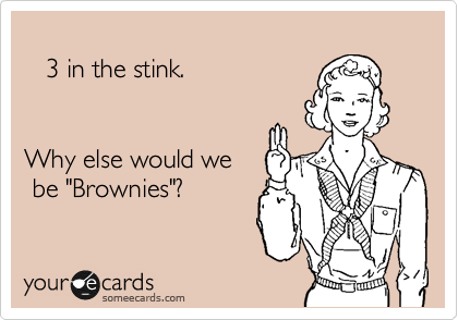 
   3 in the stink. 


Why else would we
 be "Brownies"?