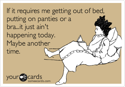 If it requires me getting out of bed, putting on panties or a
bra...it just ain't
happening today.
Maybe another
time.