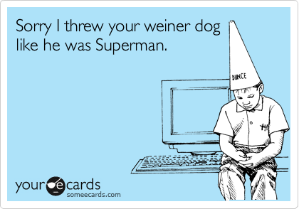 Sorry I threw your weiner dog
like he was Superman.