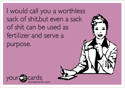 I would call you a worthless
sack of shit,but even a sack
of shit can be used as
fertilizer and serve a
purpose.