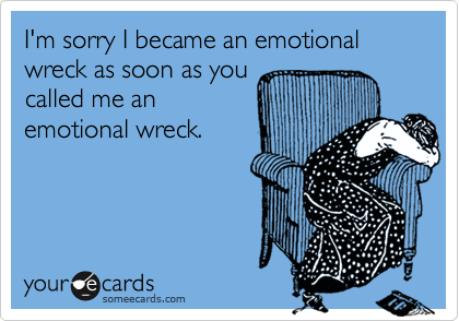 I'm sorry I became an emotional wreck as soon as you
called me an
emotional wreck.