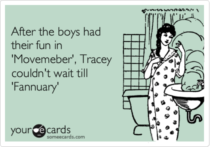 
After the boys had
their fun in 
'Movemeber', Tracey
couldn't wait till
'Fannuary'