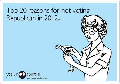 Top 20 reasons for not voting
Republican in 2012...