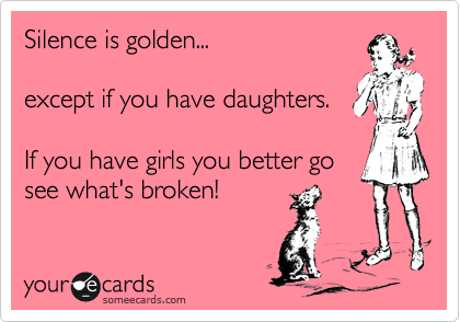 Silence is golden...

except if you have daughters.

If you have girls you better go
see what's broken!