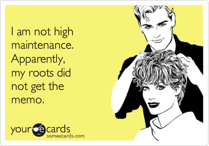 
I am not high
maintenance. 
Apparently,
my roots did 
not get the
memo.