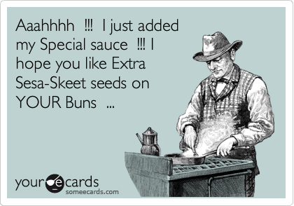 Aaahhhh  !!!  I just added
my Special sauce  !!! I
hope you like Extra
Sesa-Skeet seeds on
YOUR Buns  ...
