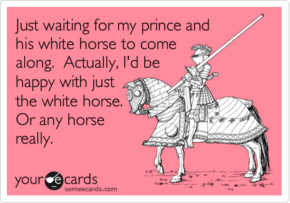 Just waiting for my prince and
his white horse to come
along.  Actually, I'd be
happy with just
the white horse.
Or any horse
really. 