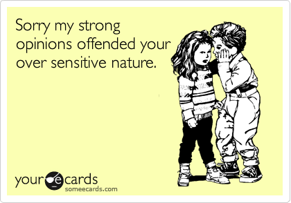 Sorry my strong
opinions offended your
over sensitive nature.