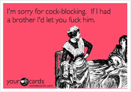 I'm sorry for cock-blocking.  If I had a brother I'd let you fuck him.
