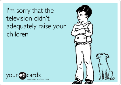 I'm sorry that the
television didn't
adequately raise your
children
