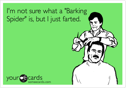 I'm not sure what a "Barking
Spider" is, but I just farted.