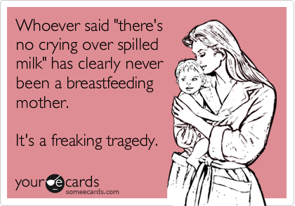 Whoever said "there's
no crying over spilled
milk" has clearly never
been a breastfeeding
mother.  

It's a freaking tragedy. 