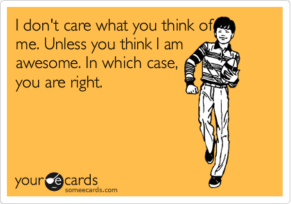 I don't care what you think of
me. Unless you think I am
awesome. In which case,
you are right. 