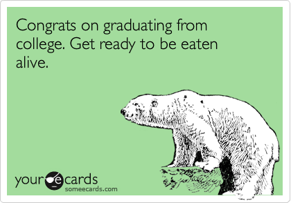 Congrats on graduating from college. Get ready to be eaten alive.