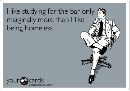 I like studying for the bar only
marginally more than I like
being homeless