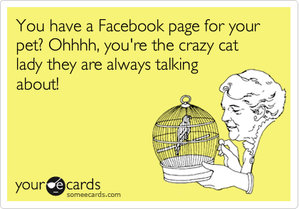 You have a Facebook page for your pet? Ohhhh, you're the crazy cat lady they are always talking
about!