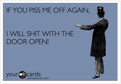 IF YOU PISS ME OFF AGAIN,


I WILL SHIT WITH THE
DOOR OPEN!
