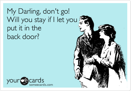My Darling, don't go!
Will you stay if I let you
put it in the
back door?
