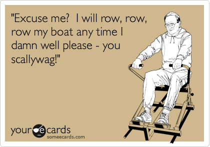 "Excuse me?  I will row, row,
row my boat any time I
damn well please - you
scallywag!"