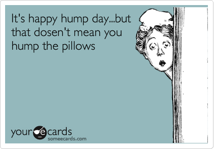 It's happy hump day...but
that dosen't mean you
hump the pillows