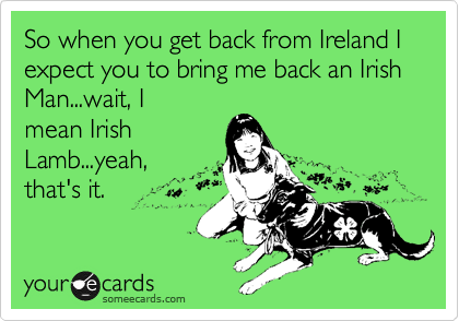 So when you get back from Ireland I expect you to bring me back an Irish Man...wait, I
mean Irish
Lamb...yeah,
that's it.