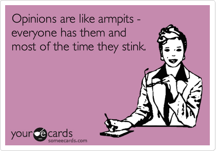 Opinions are like armpits -
everyone has them and
most of the time they stink.