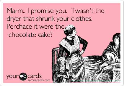Marm.. I promise you.  Twasn't the dryer that shrunk your clothes. Perchace it were the
 chocolate cake?
