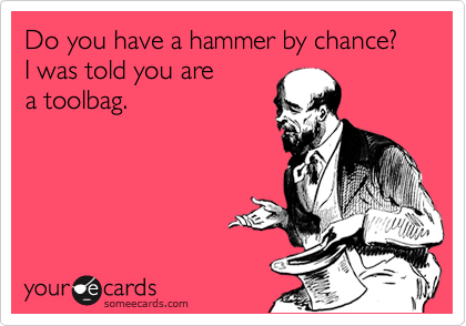 Do you have a hammer by chance?
I was told you are 
a toolbag.