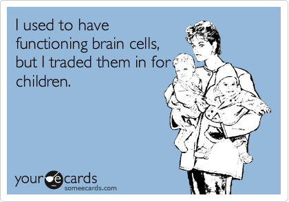 I used to have
functioning brain cells,
but I traded them in for
children.
