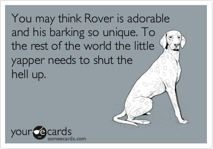 You may think Rover is adorable and his barking so unique. To
the rest of the world the little
yapper needs to shut the
hell up.