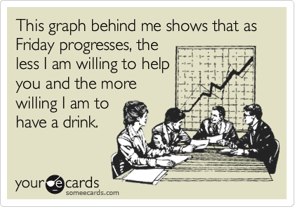 This graph behind me shows that as Friday progresses, the
less I am willing to help
you and the more
willing I am to
have a drink.