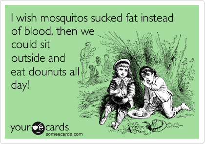I wish mosquitos sucked fat instead of blood, then we 
could sit
outside and 
eat dounuts all 
day! 