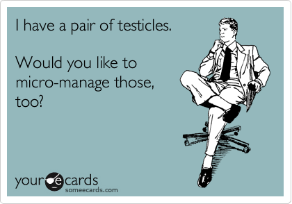 I have a pair of testicles. 
 
Would you like to 
micro-manage those,
too?