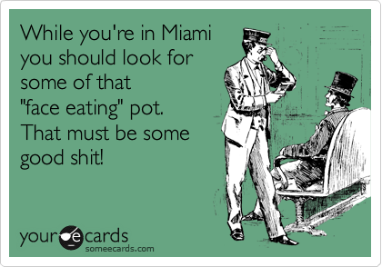 While you're in Miami
you should look for
some of that
"face eating" pot.
That must be some
good shit!