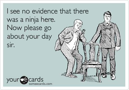 I see no evidence that there
was a ninja here.
Now please go
about your day
sir.