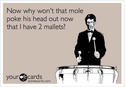 Now why won't that mole
poke his head out now 
that I have 2 mallets?