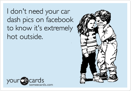 I don't need your car
dash pics on facebook
to know it's extremely
hot outside.


 