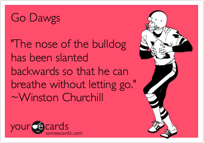 Go Dawgs

"The nose of the bulldog
has been slanted
backwards so that he can
breathe without letting go."
%7EWinston Churchill 