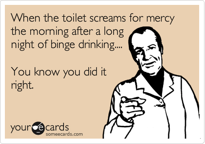 When the toilet screams for mercy the morning after a long
night of binge drinking....

You know you did it
right.
