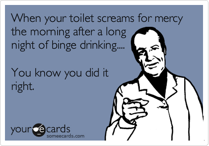 When your toilet screams for mercy the morning after a long
night of binge drinking....

You know you did it
right.