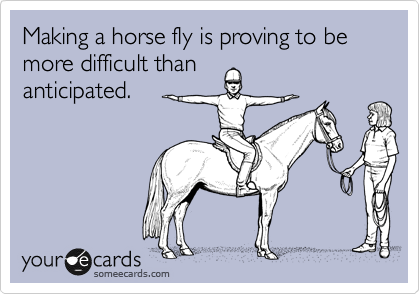 Making a horse fly is proving to be more difficult than
anticipated.