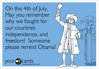 On this 4th of July, 
May you remember
why we fought for
our countries
independence, and 
freedom!  Someone
please remind Obama!