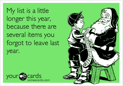 My list is a little
longer this year,
because there are
several items you
forgot to leave last
year.