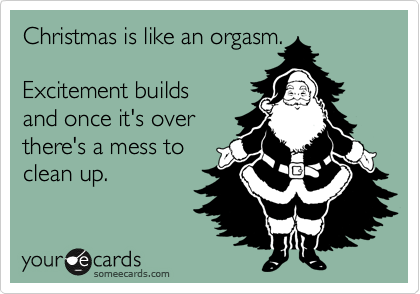 Christmas is like an orgasm.

Excitement builds
and once it's over
there's a mess to
clean up.
